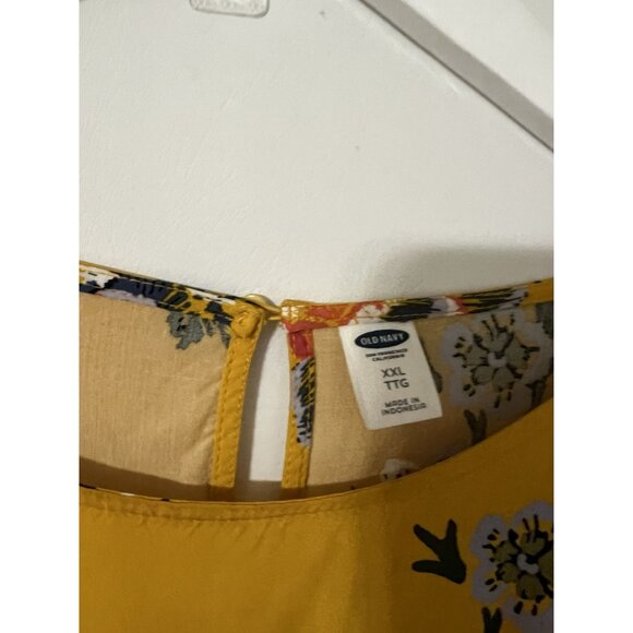 Old Navy Yellow Floral Shift Dress Tie Sleeves Round Neck Mini Size XXL - Picture 6 of 9